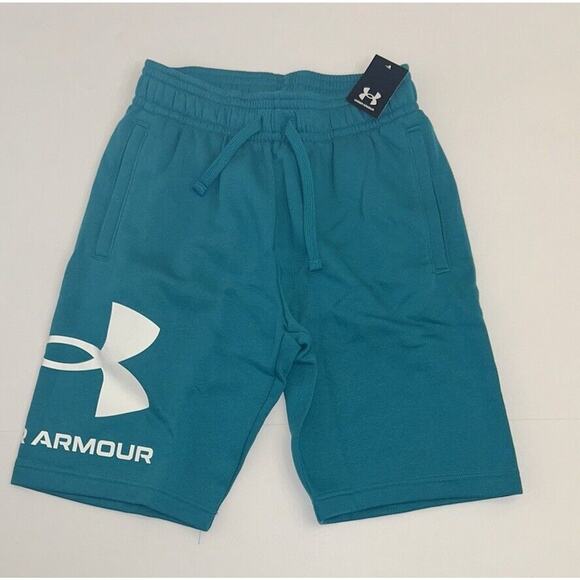 UNDER ARMOUR Mens Green White RIVAL Fleece Big Logo Shorts Small NWT - Picture 1 of 8
